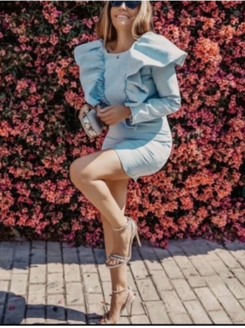 Zara Denim Ruffle Front Long Sleeve Mini Dress NWT size XS - Picture 3 of 6